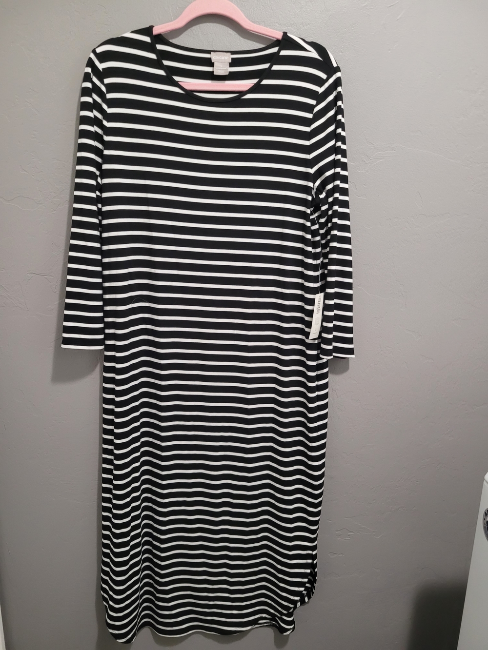 New With Tag Chico's Black and White Striped Midi Dress Size 2 Large Maxi